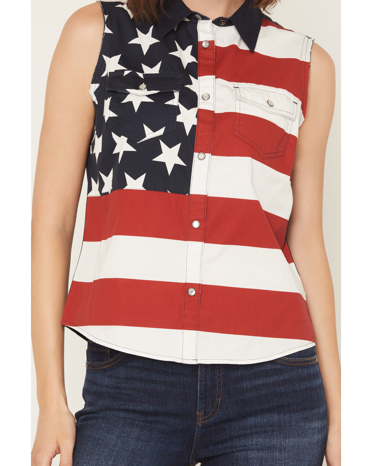 Image #3 - Shyanne Women's Americana Print Bubba Sleeveless Snap Western Shirt, Red, hi-res