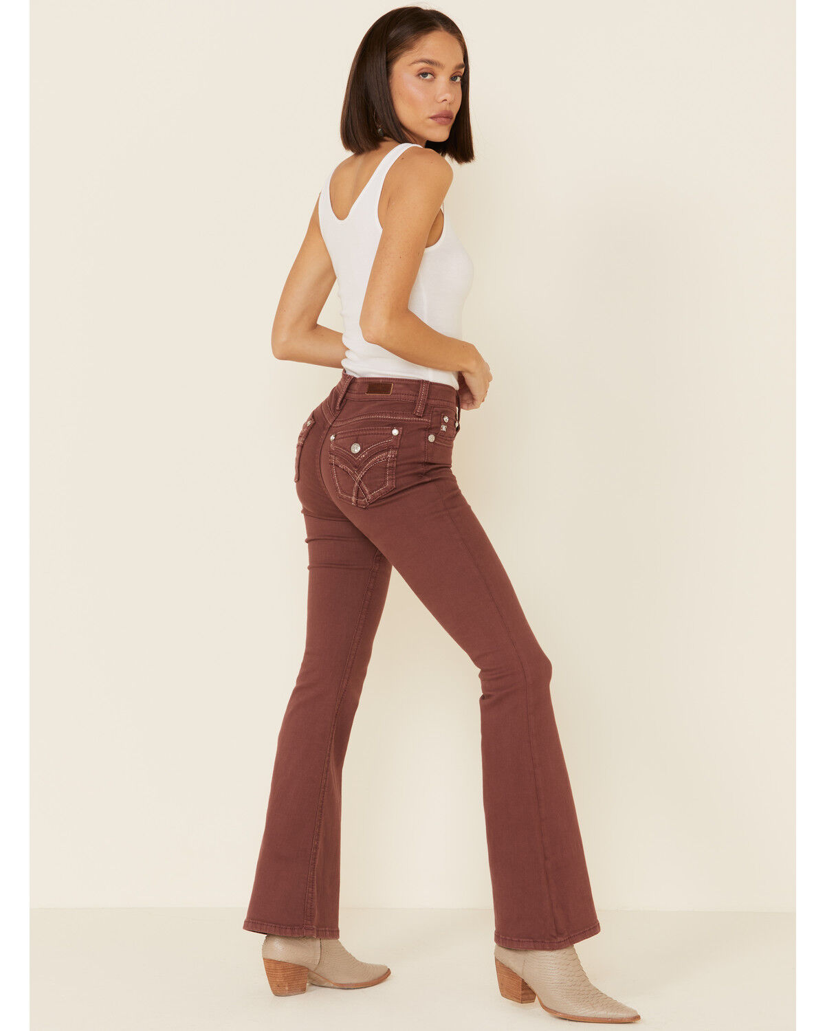 Dusty Pink High Rise Flare Jeans