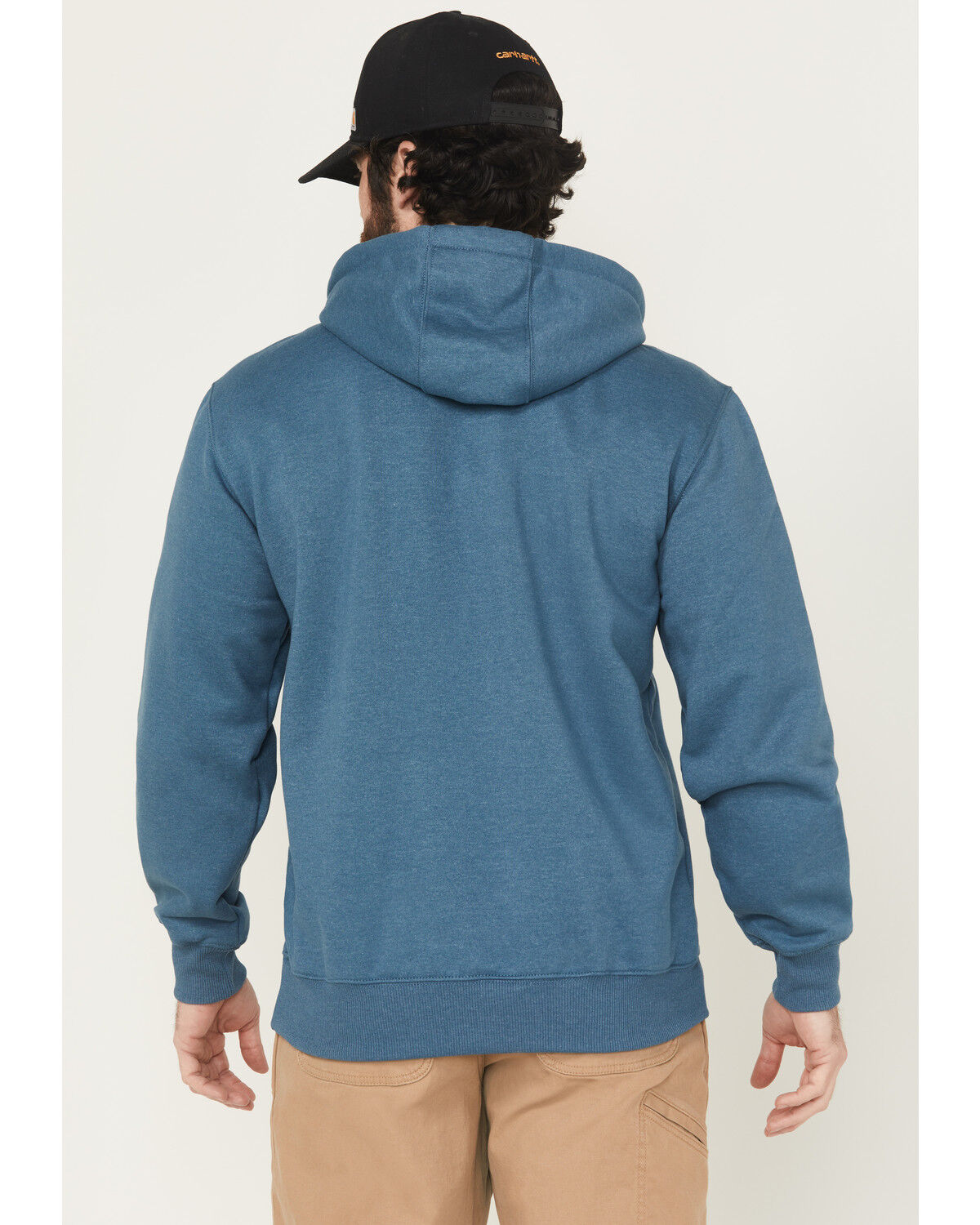Image #4 - Carhartt Men's Rain Defender® Loose Fit Heavweight Quarter-Zip Hooded Pullover, Blue, hi-res