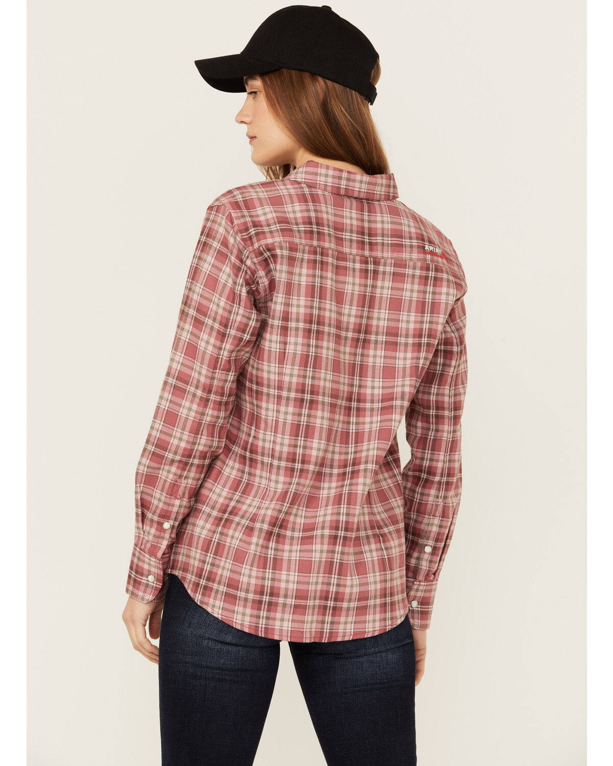 Image #4 - Ariat Women's FR Plaid Print Long Sleeve Snap Work Shirt, Pink, hi-res