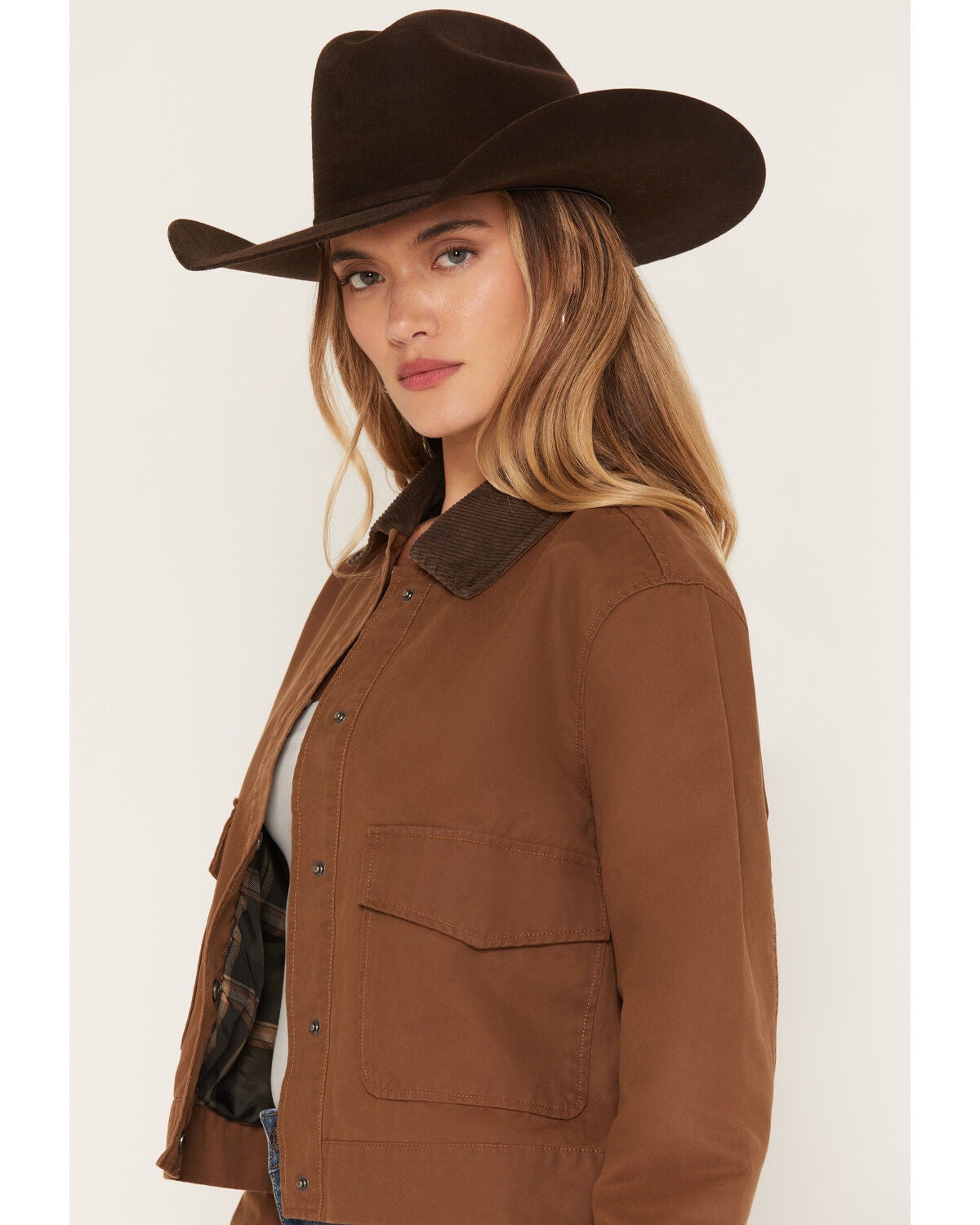 Image #2 - Stoosh Women's Corduroy Collar Barn Jacket, Brown, hi-res