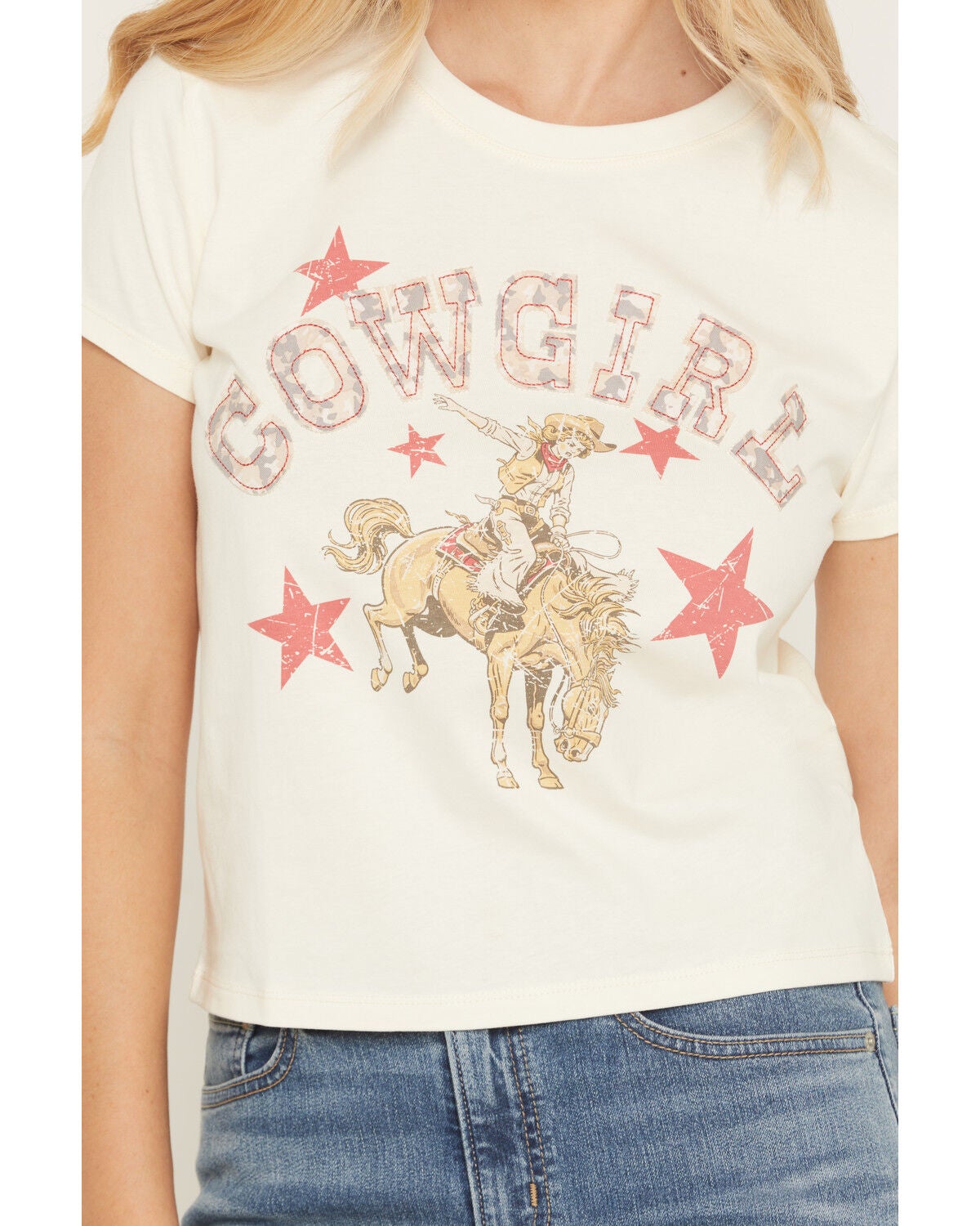 Image #3 - Youth In Revolt Women's Cowgirl Camo Patch Short Sleeve Cropped Boxy Tee, Cream, hi-res
