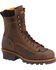 Image #1 - Carolina Men's 8" Crazy Horse Waterproof Lace-to-Toe Logger Boots - Round Toe, Brown, hi-res