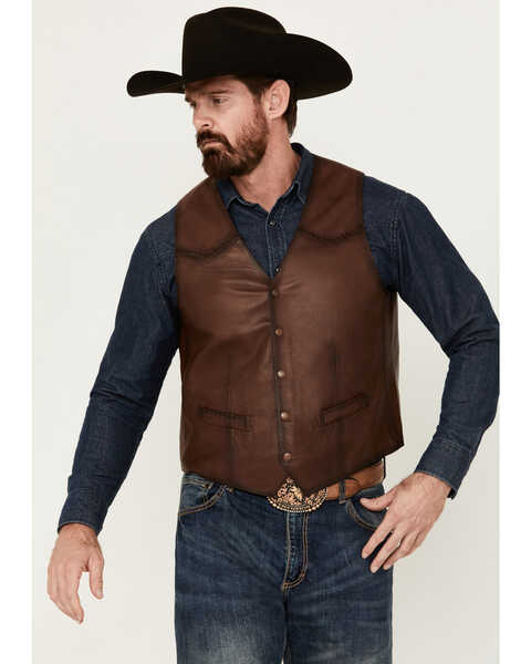 Scully Men's Leather Vest , Brown, hi-res