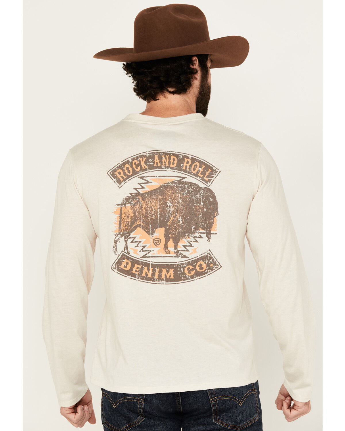 Image #4 - Rock & Roll Denim Men's Buffalo Long Sleeve Graphic T-Shirt, Natural, hi-res