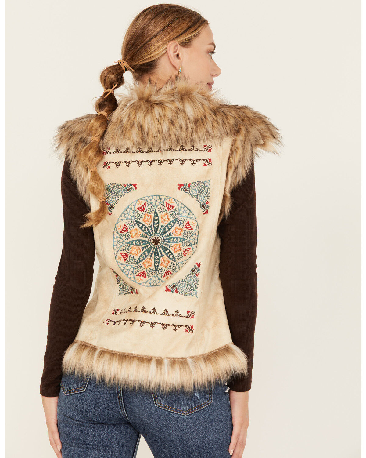 Image #4 - Tasha Polizzi Women's Chateau Faux Suede Embroidered Vest, Tan, hi-res