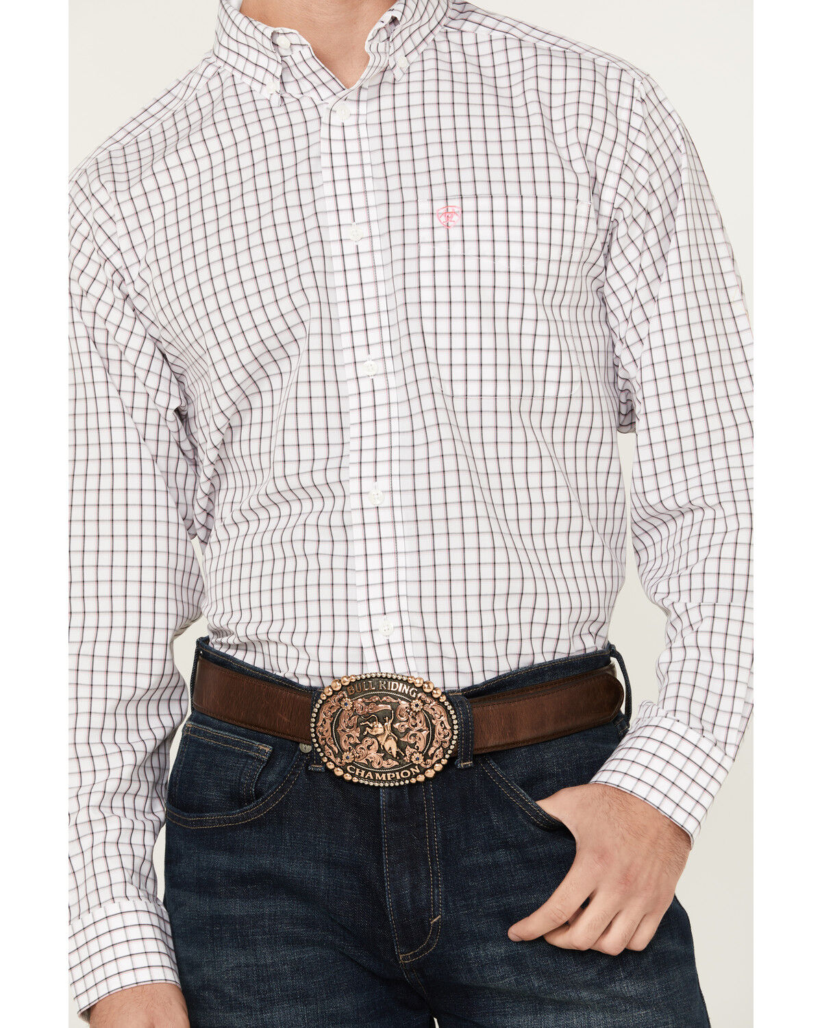 Image #3 - Ariat Men's Briggs Windowpane Plaid Print Long Sleeve Button-Down Western Shirt - Tall, White, hi-res