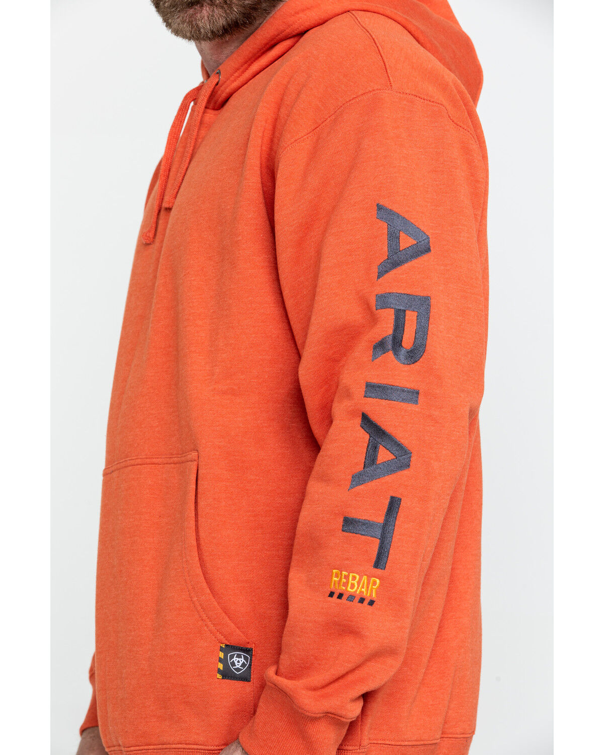 Image #4 - Ariat Men's Volcanic Heather Rebar Graphic Hooded Work Sweatshirt, Heather Orange, hi-res