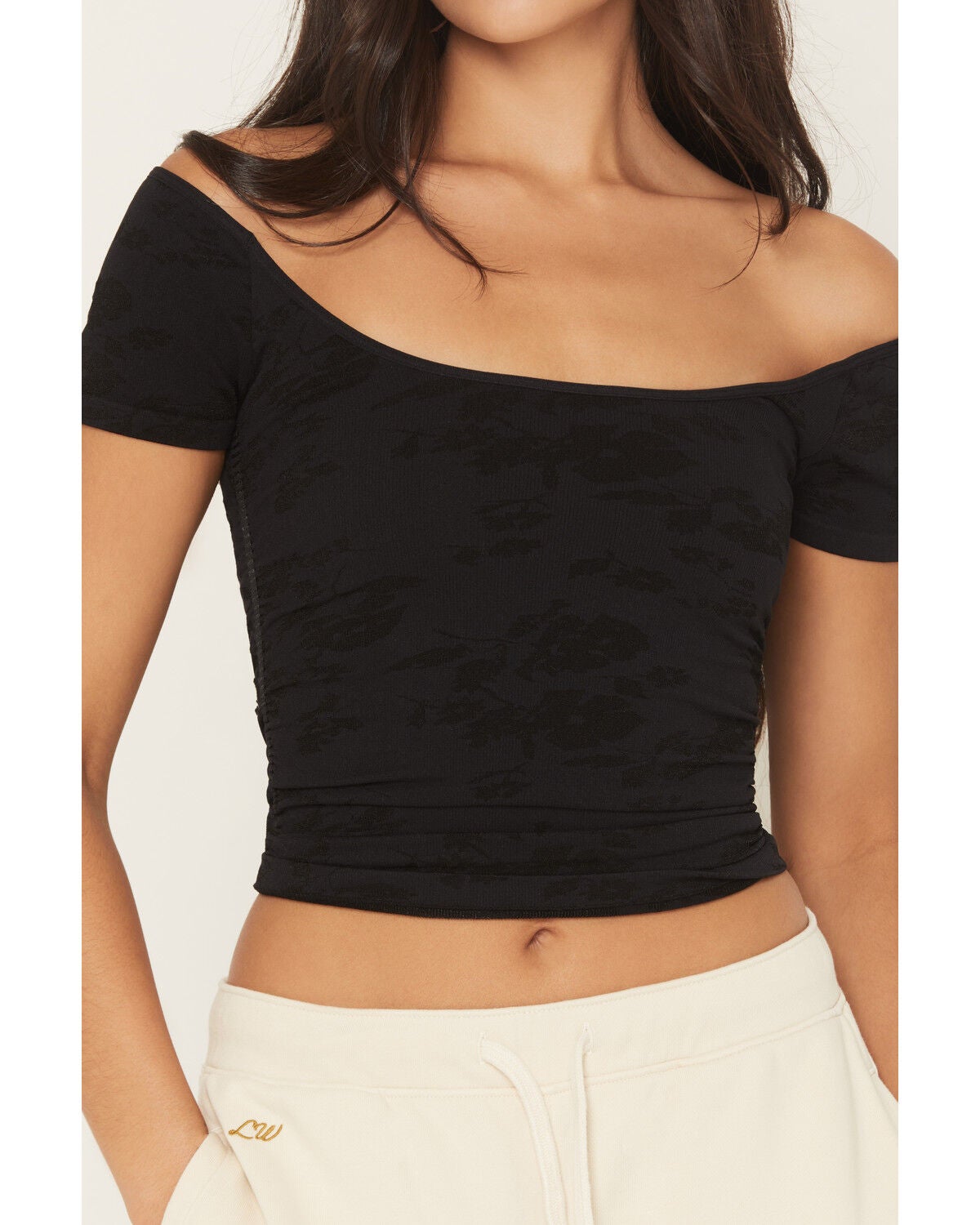 Image #3 - Fornia Women's Ruching Solid Short Sleeve Tee, Black, hi-res