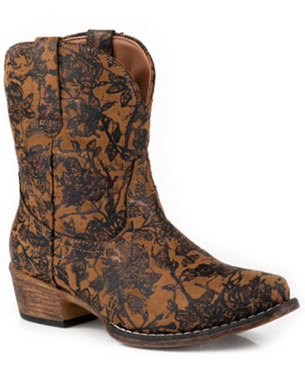 Image #1 - Roper Women's Emma Floral Western Boots - Snip Toe, Tan, hi-res