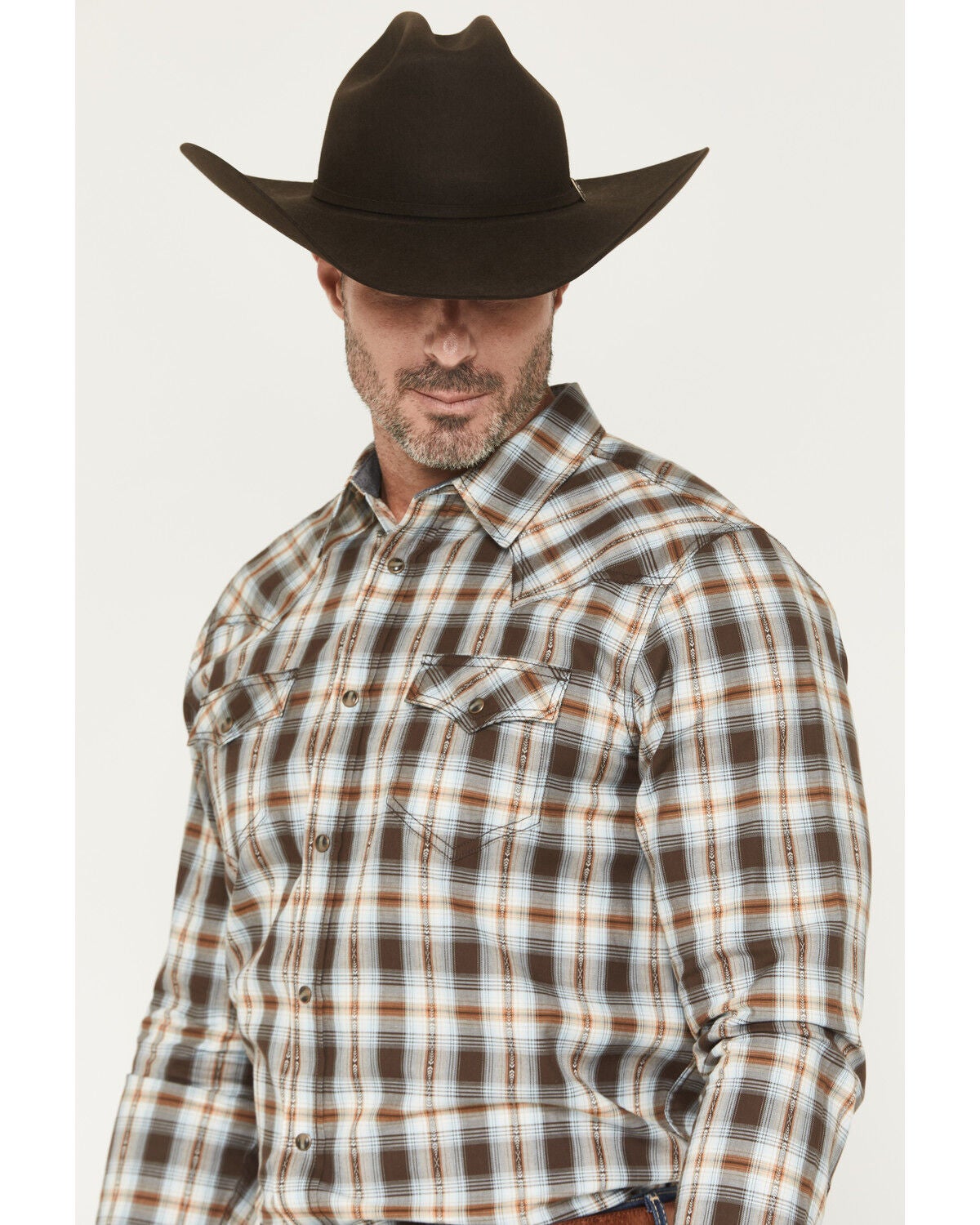 Image #2 - Cody James The American Cowboy Southwestern Plaid Print Long Sleeve Snap Western Shirt, Brown, hi-res
