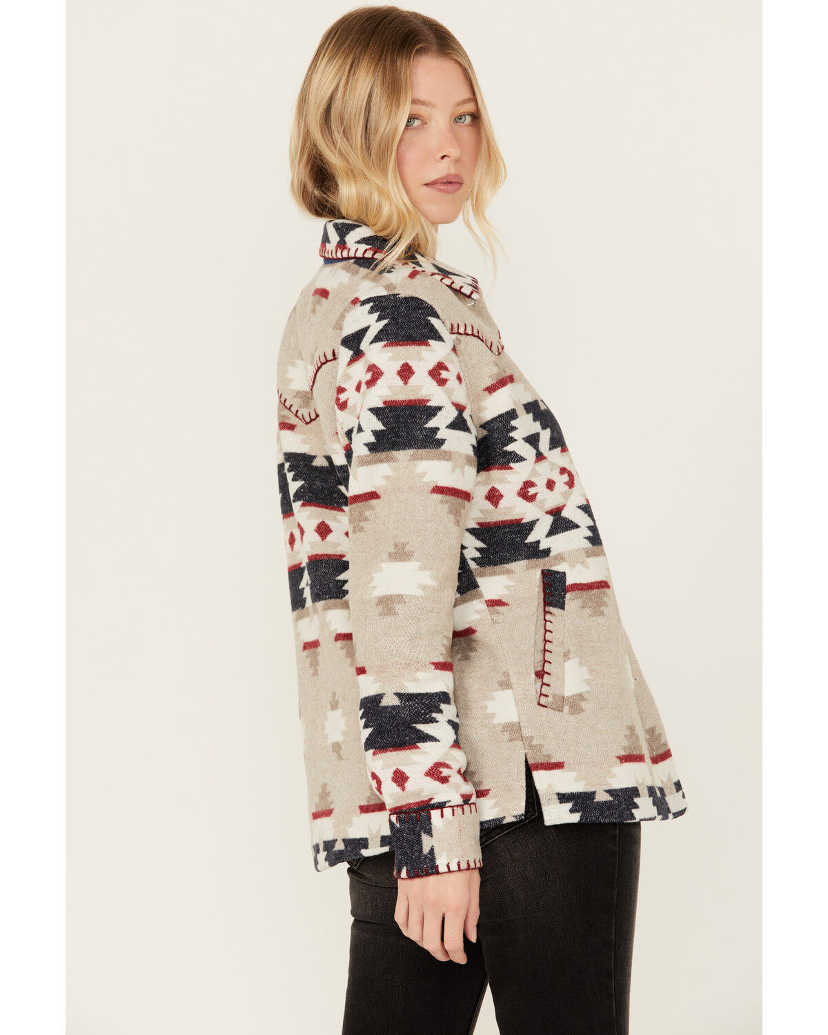 Image #4 - Idyllwind Women's Esterbrook Southwestern Print Blanket Shacket, Steel Blue, hi-res