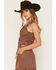 Image #2 - Ashley Women's Lace-Up Washed Denim Vest, Lt Brown, hi-res