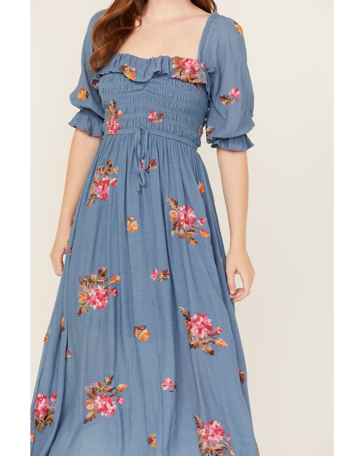 Image #3 - Wild Moss Women's Floral Embroidered Midi Dress, Blue, hi-res