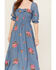 Image #3 - Wild Moss Women's Floral Embroidered Midi Dress, Blue, hi-res