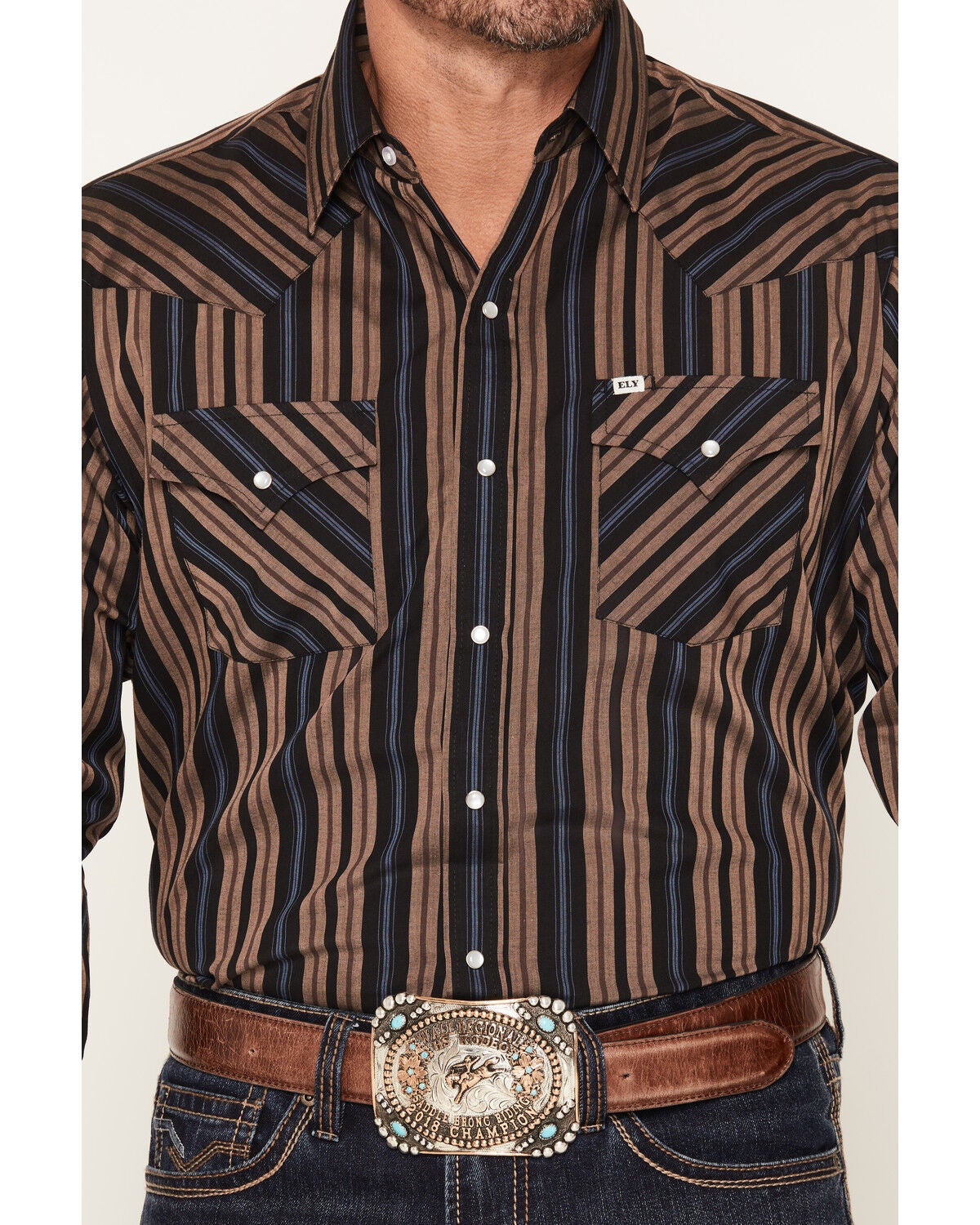 Image #3 - Ely Walker Men's Striped Long Sleeve Pearl Snap Western Shirt - Tall, Black, hi-res