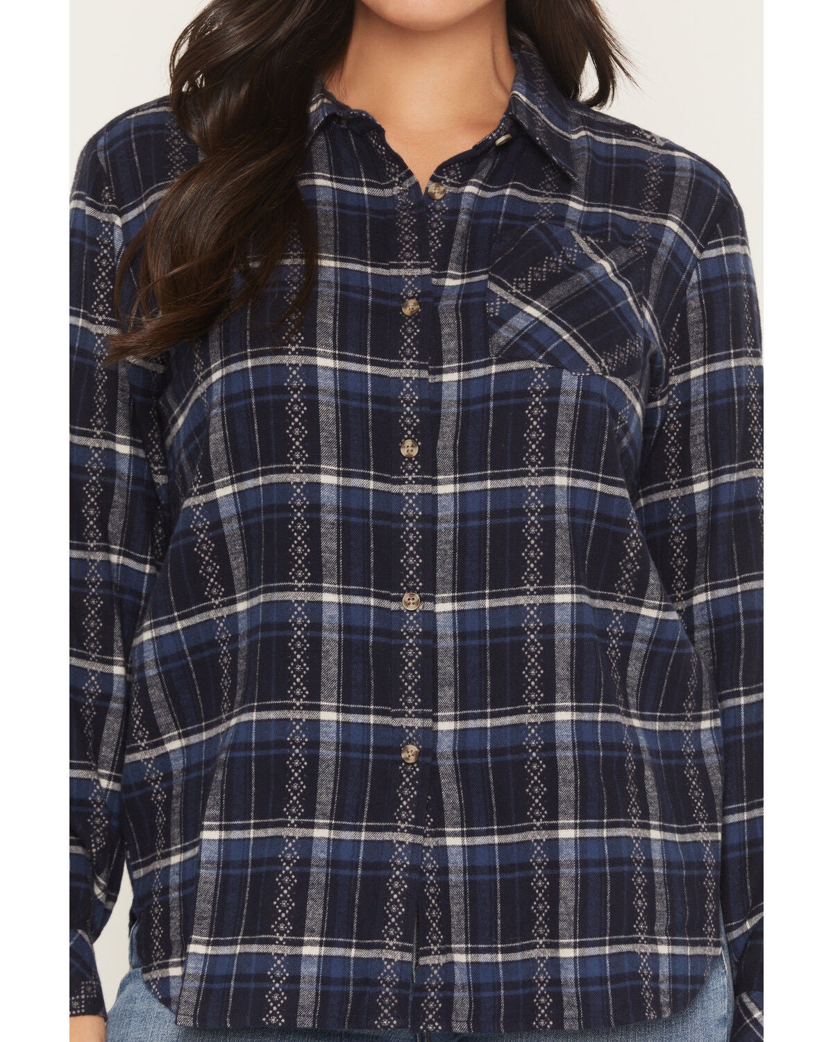 Image #3 - Shyanne Women's Riverfront Plaid Print Long Sleeve Button-Down Flannel Shirt, Navy, hi-res