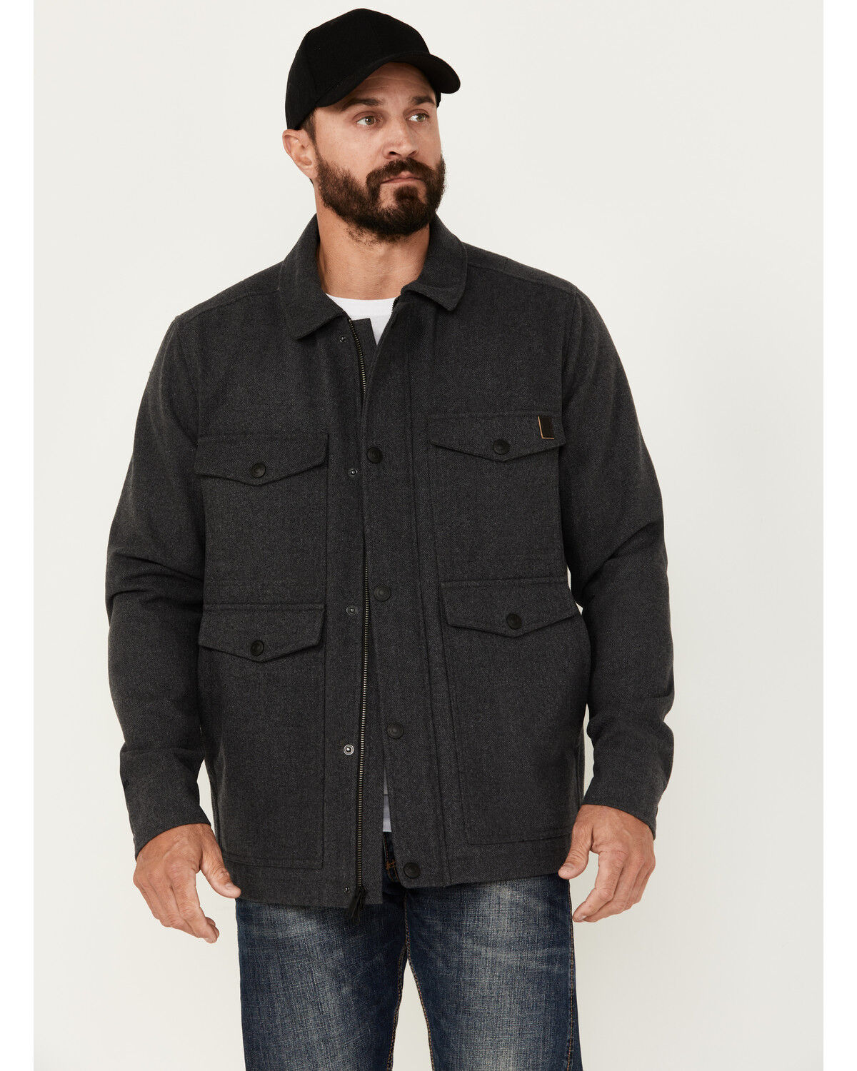 Image #1 - Brothers and Sons Men's Crockett Wool Flannel Lined Snap Jacket, Charcoal, hi-res