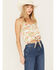 Image #2 - En Creme Women's Floral Print Tie Front Sleeveless Top, Ivory, hi-res