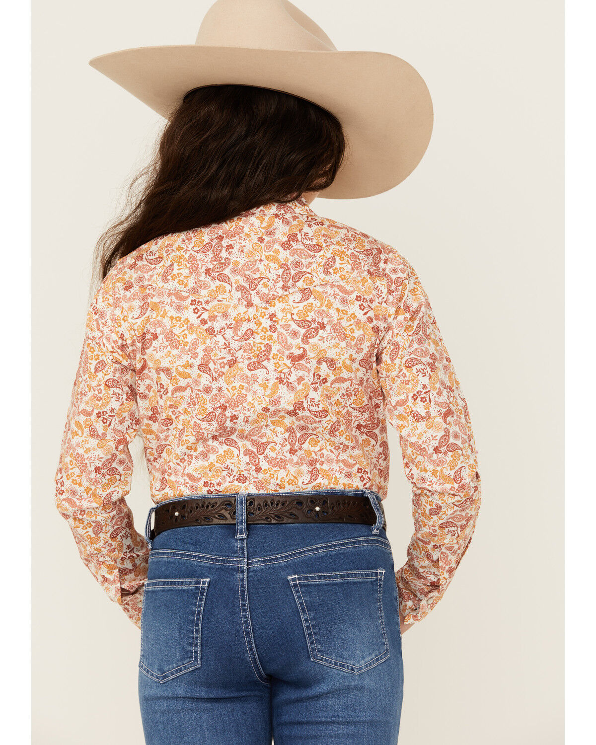 Image #4 - Shyanne Girls' Ash Floral Print Long Sleeve Pearl Snap Stretch Western Shirt, Gold, hi-res