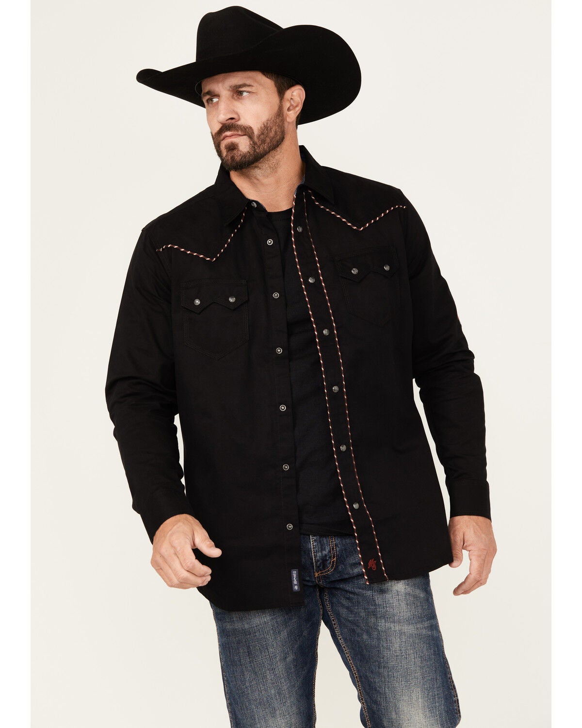 Moonshine Spirit&reg; Men's Trail Blazer Long Sleeve Snap Western Shirt, Black, hi-res