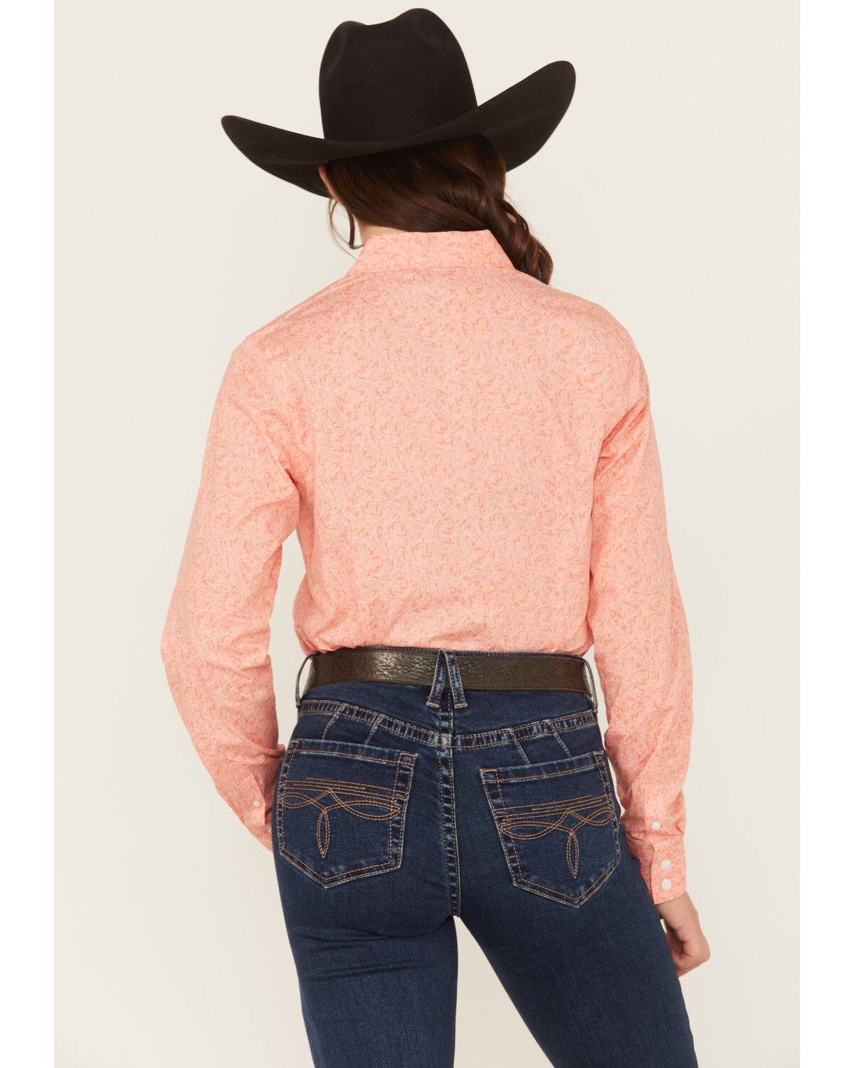 Image #4 - Cinch Women's Paisley Print Long Sleeve Button-Down Stretch Western Shirt, Coral, hi-res