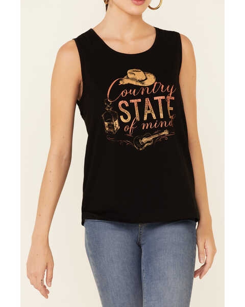 Cut & Paste Women's Country State Of Mind Graphic Tank Top, Black, hi-res