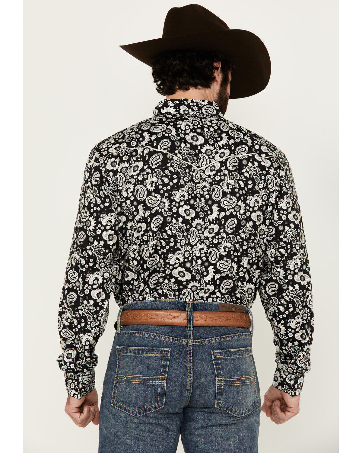 Image #4 - Cowboy Hardware Men's Paisley Print Long Sleeve Snap Western Shirt, Black, hi-res