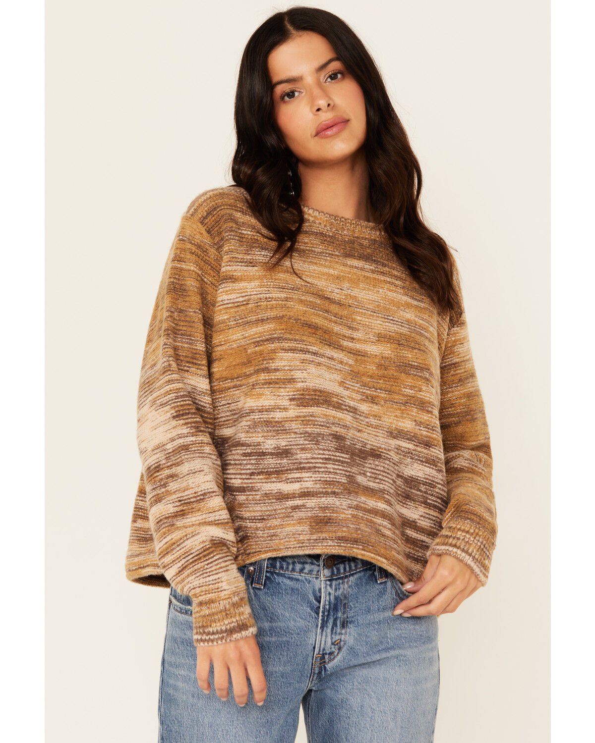 Image #1 - Cleo + Wolf Women's Spacedye Crew Neck Sweater, Brown, hi-res