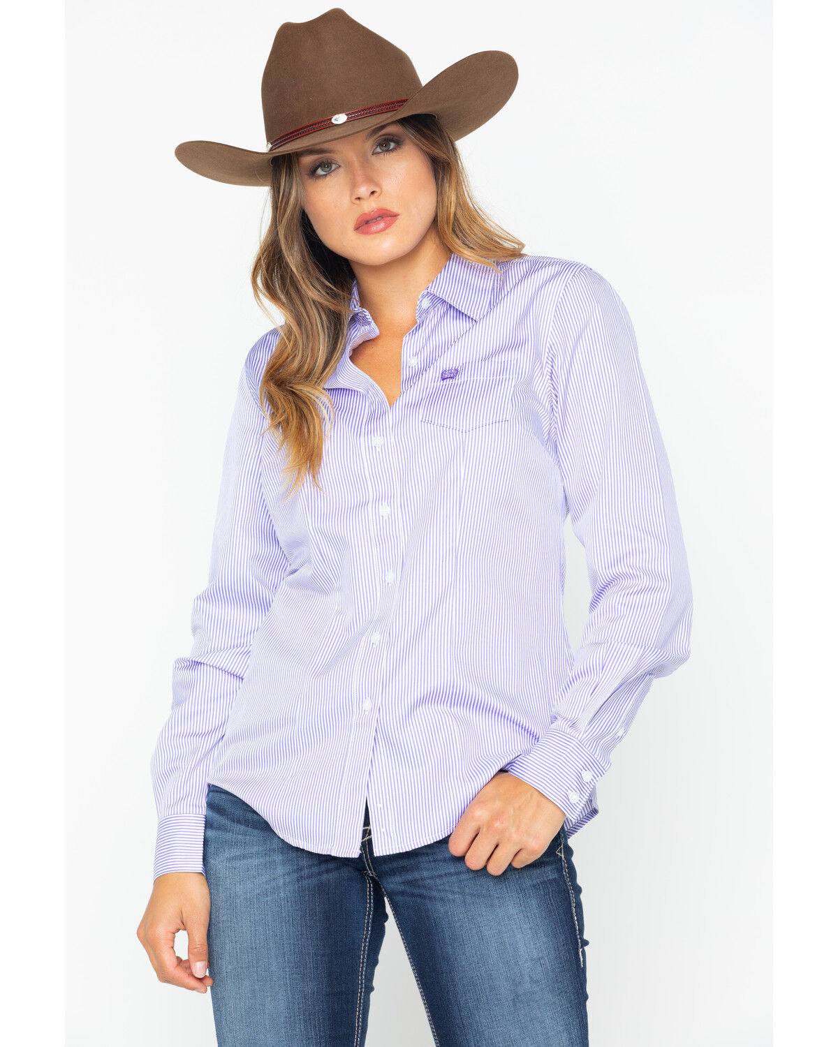 Image #5 - Cinch Women's Stripe Button Down Core Western Long Sleeve Shirt, Purple, hi-res