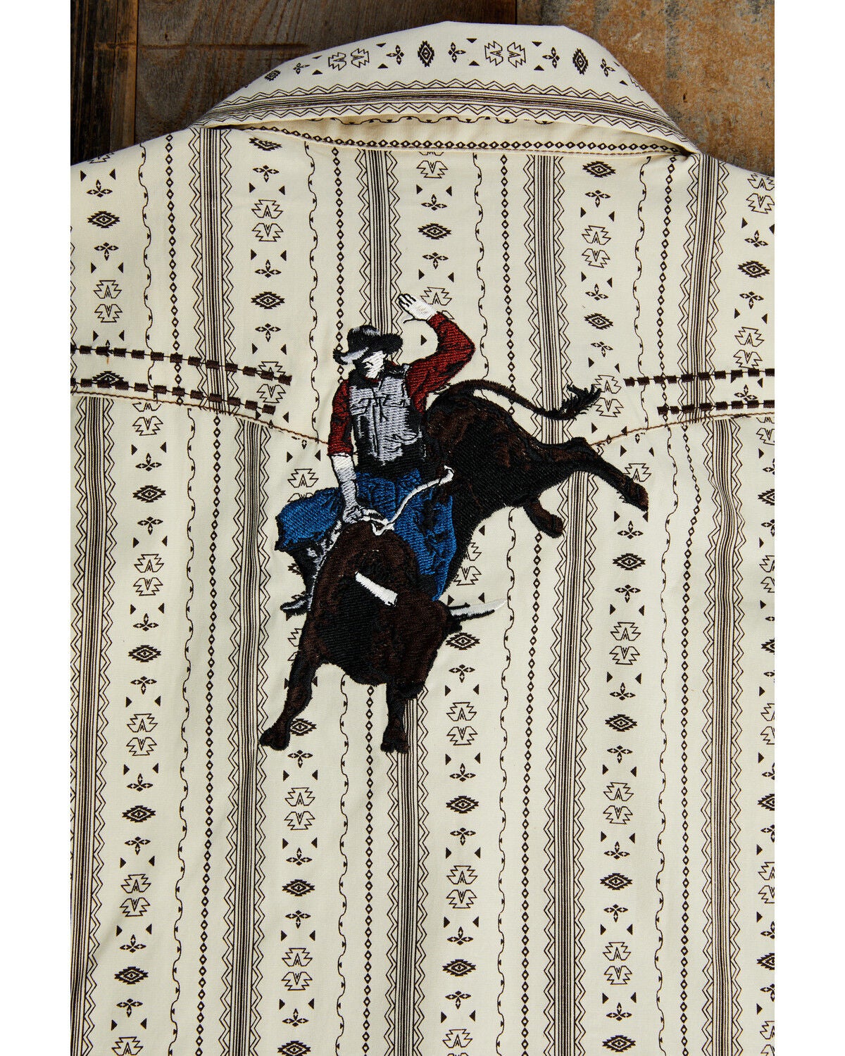 Image #4 - Cowboy Hardware Toddler Boys' Southwestern Striped Short Sleeve Snap Stretch Western Shirt, Brown, hi-res