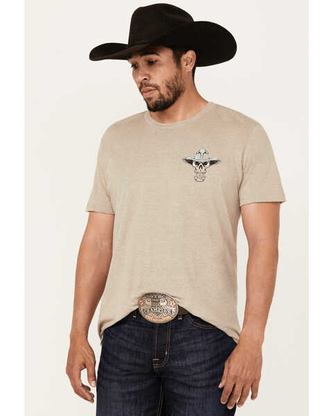 Cody James Men's Guns Blazin Skeleton Cowboy Short Sleeve Graphic T-Shirt , Tan, hi-res
