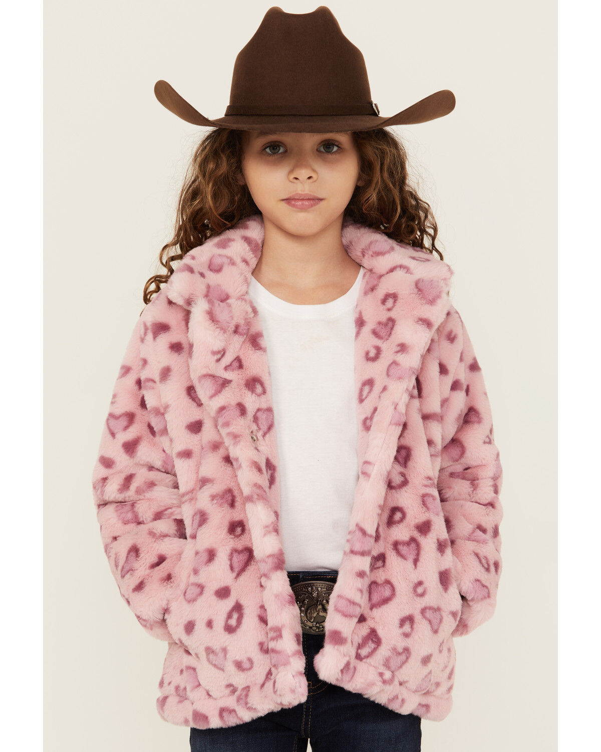 Image #1 - Urban Republic Little Girls' Jaguar Print Faux Fur Jacket, Pink, hi-res