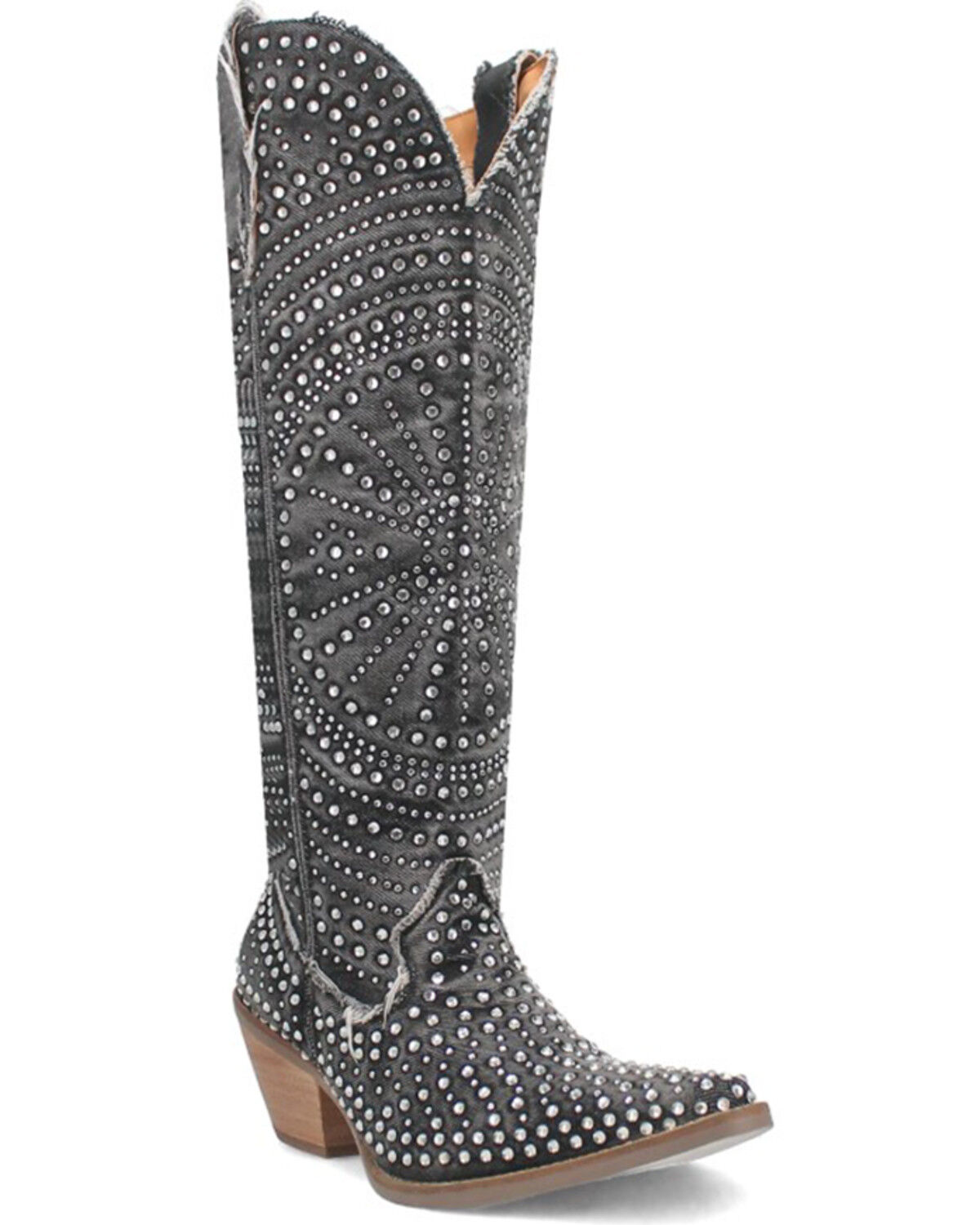 Image #1 - Dingo Women's Honkytonk Studded Tall Western Boots - Snip Toe, Black, hi-res