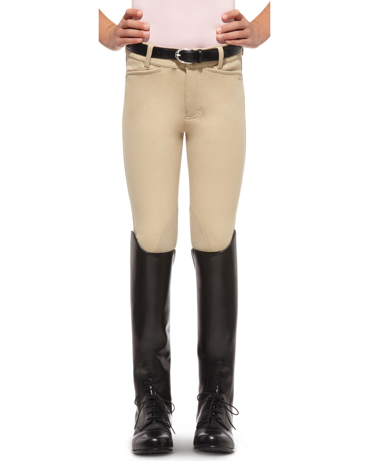Image #2 - Ariat Girls' Heritage Knee Patch Front Zip Breeches, , hi-res