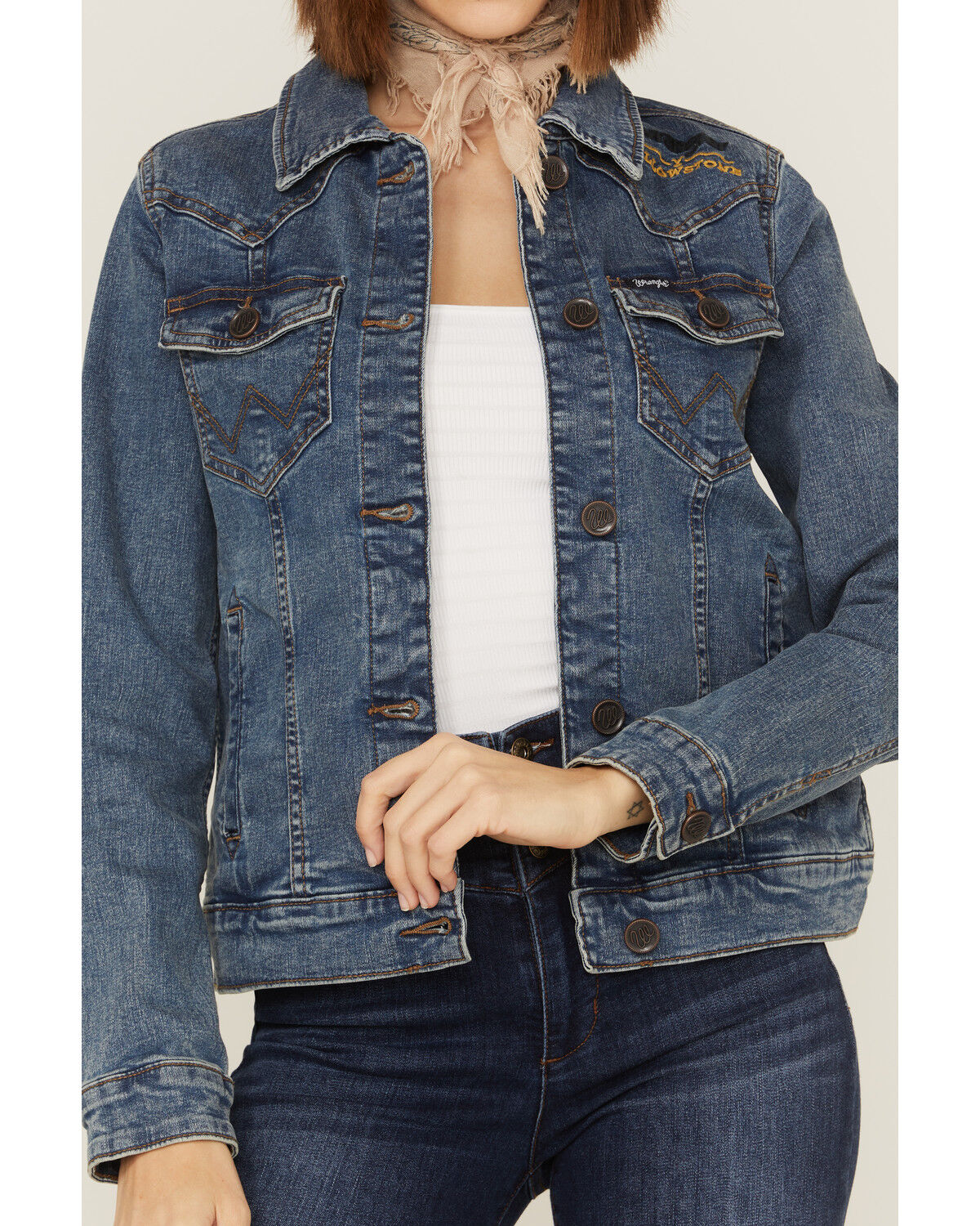 Image #3 - Wrangler Women's Yellowstone Laser Denim Jacket, Medium Wash, hi-res