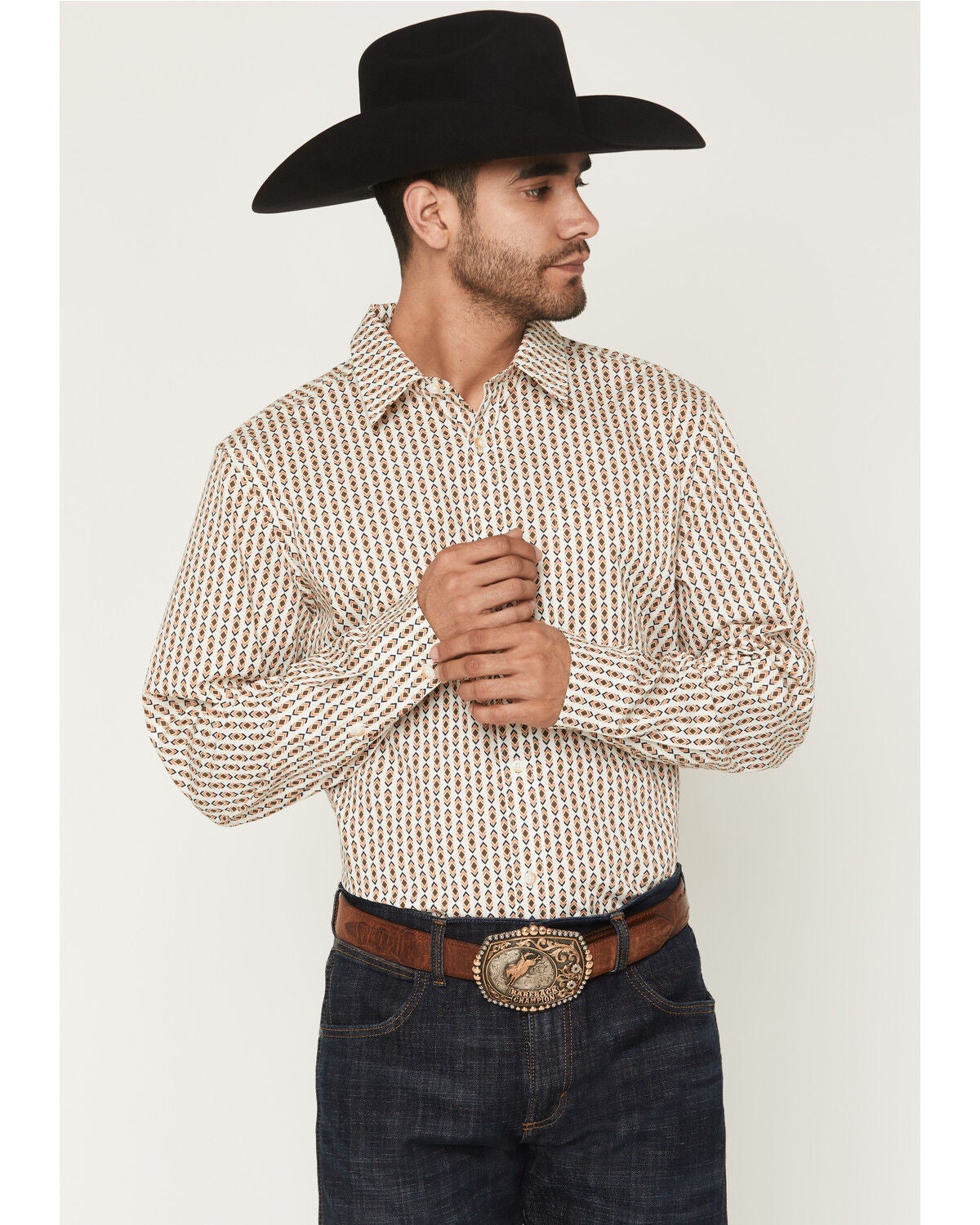 Image #1 - Gibson Trading Co Men's Arrowline Geo Stripe Print Long Sleeve Button-Down Western Shirt - Tall, White, hi-res
