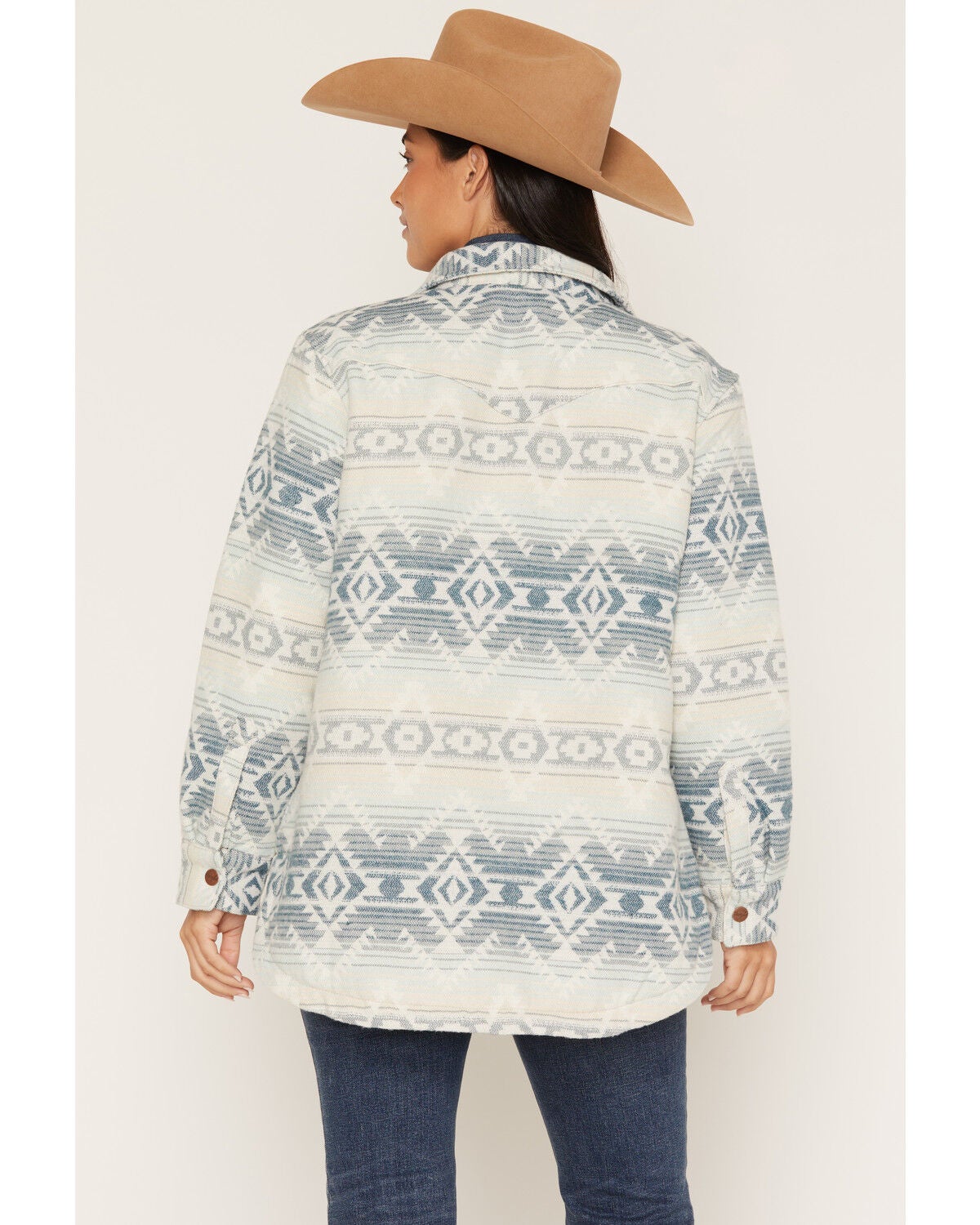 Image #4 - Wrangler Women's Southwestern Striped Lined Jacquard Shacket, Blue, hi-res