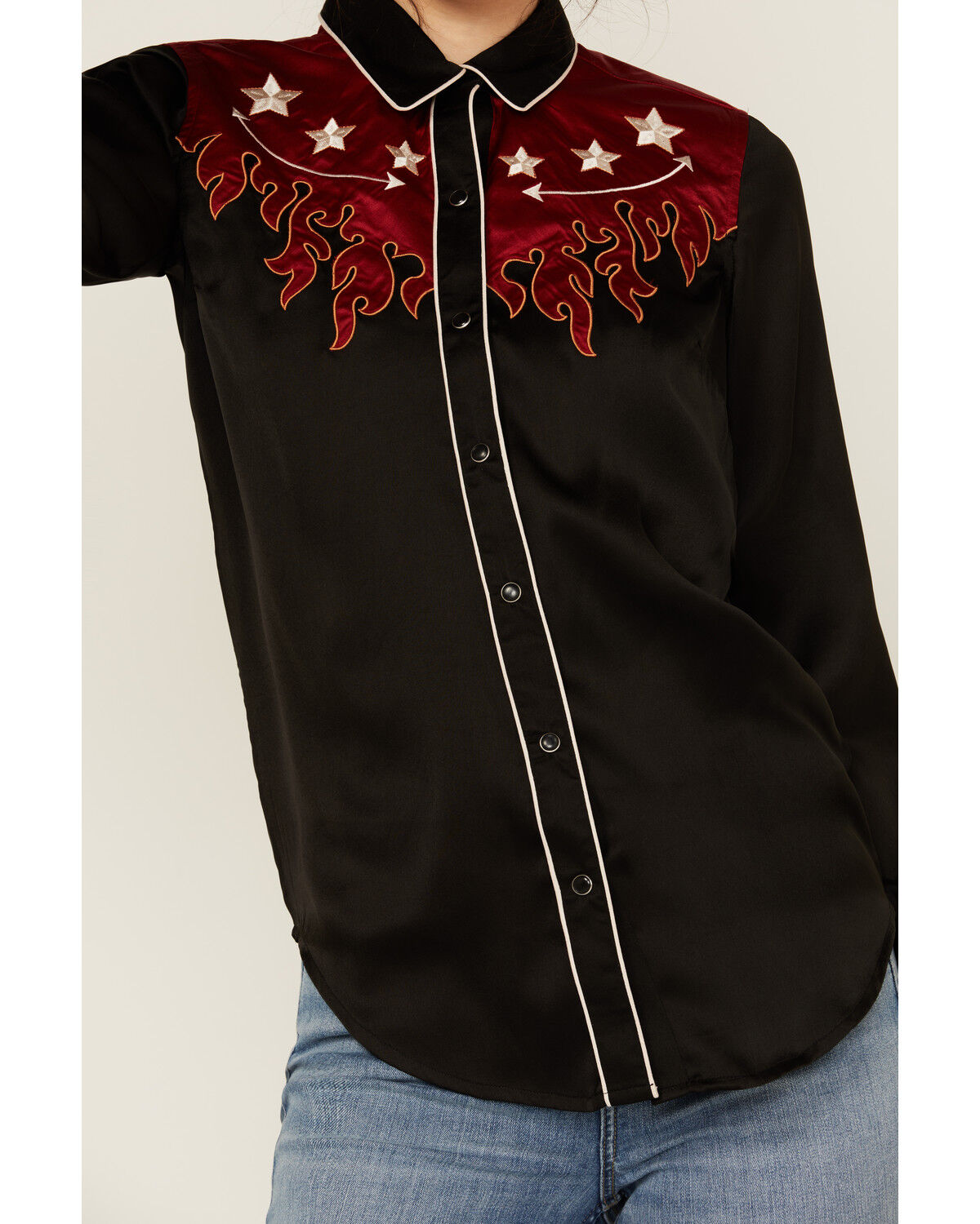 Image #3 - Rock & Roll Denim Women's Flames Long Sleeve Snap Western Shirt, Black, hi-res