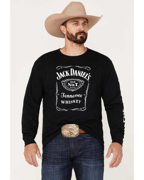 Ely Walker Men's Jack Daniels Tennessee Whiskey Label Graphic Long Sleeve T-Shirt, Black, hi-res