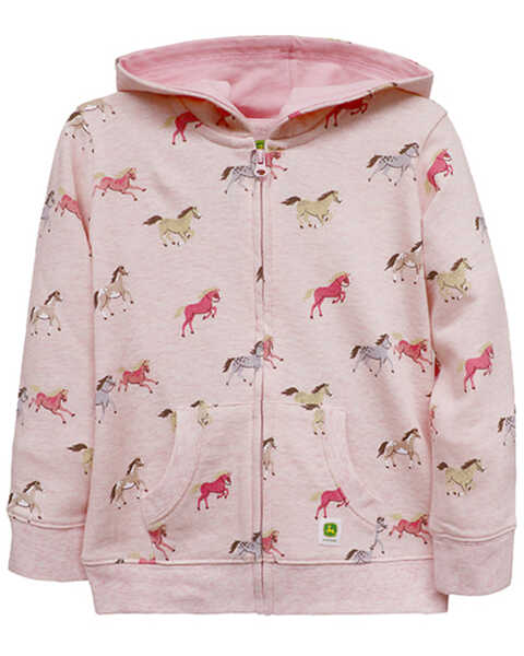 John Deere Toddler Girls' Galloping Horse Print Zip Hooded Jacket, Pink, hi-res