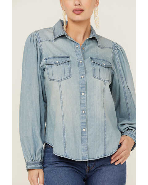 Image #2 - Panhandle Women's Denim Dolman Sleeve Snap Shirt , Blue, hi-res