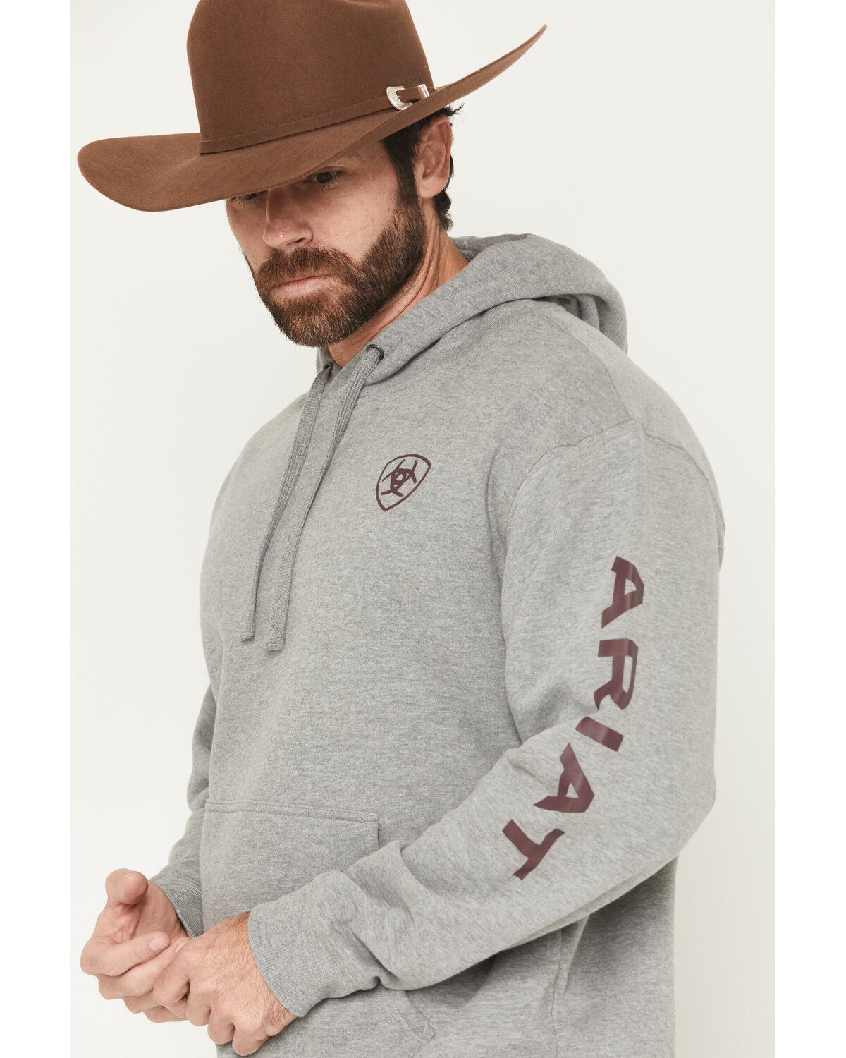 Image #2 - Ariat Men's Logo Graphic Hooded Sweatshirt - Tall, Grey, hi-res