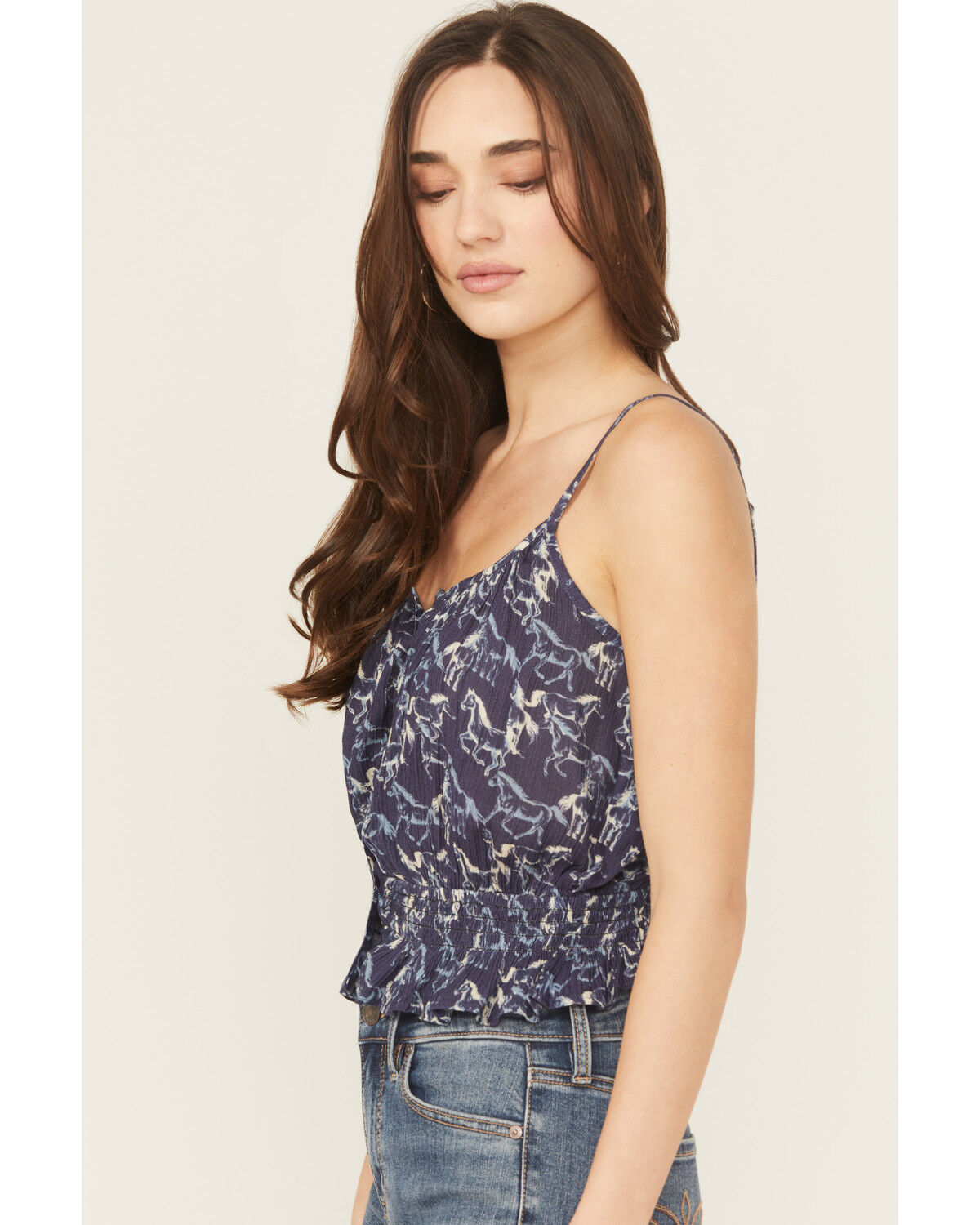 Image #2 - Rock & Roll Denim Women's Running Horses Sleeveless Button-Down Tank Top, Navy, hi-res