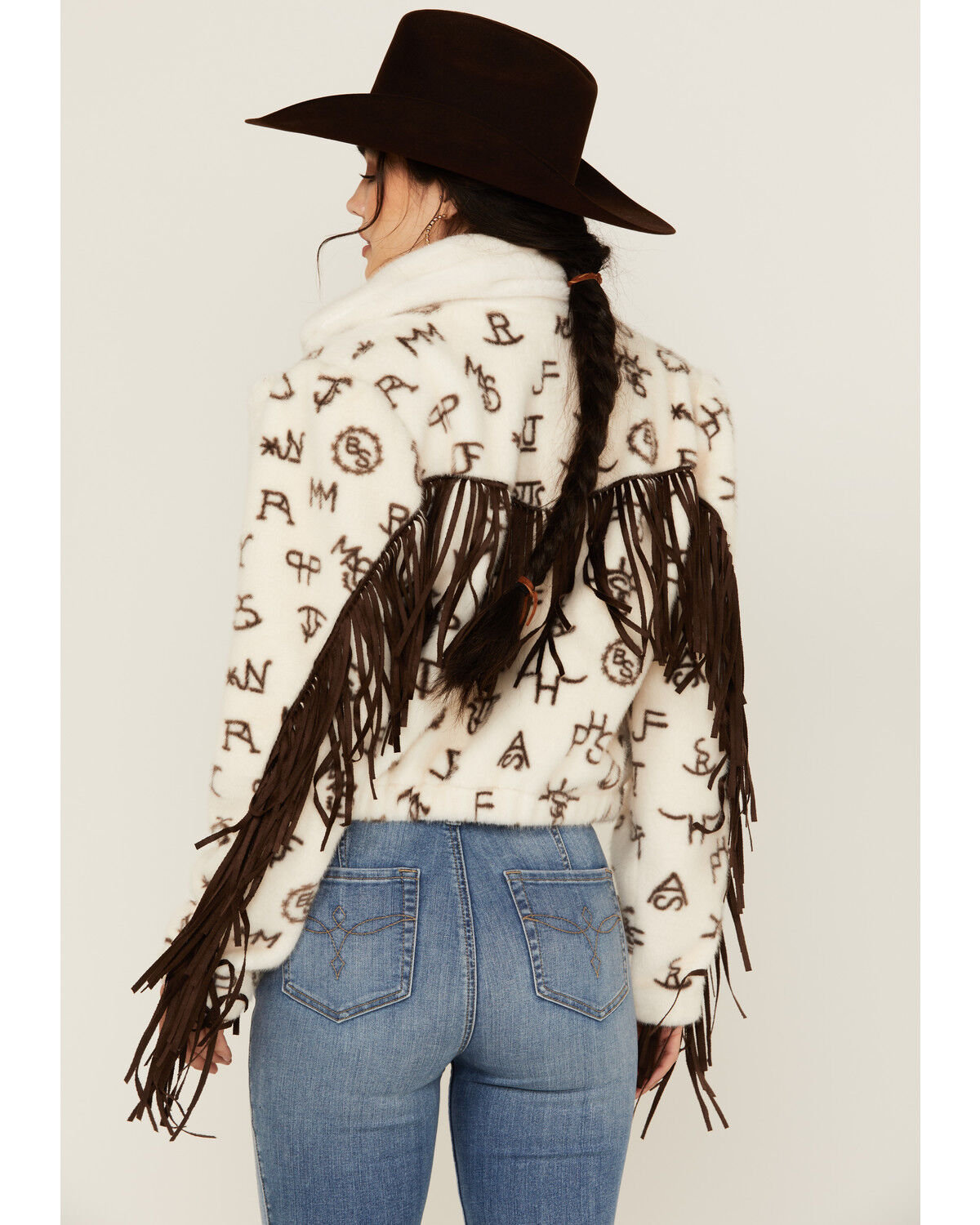 Image #4 - Panhandle Women's Conversation Print Fur Fringe Jacket, Cream, hi-res