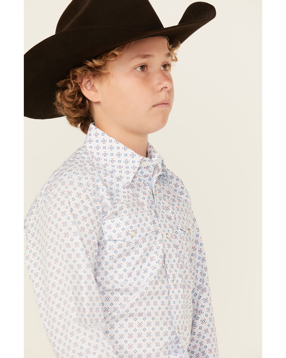 Image #2 - Wrangler Boys' 20x Geo Print Long Sleeve Snap Western Shirt, White, hi-res