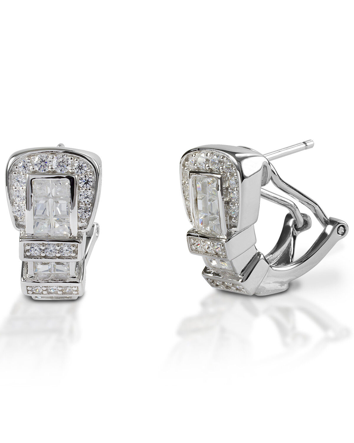 Image #1 - Kelly Herd Women's Clear Ranger Style Buckle Earrings, Silver, hi-res