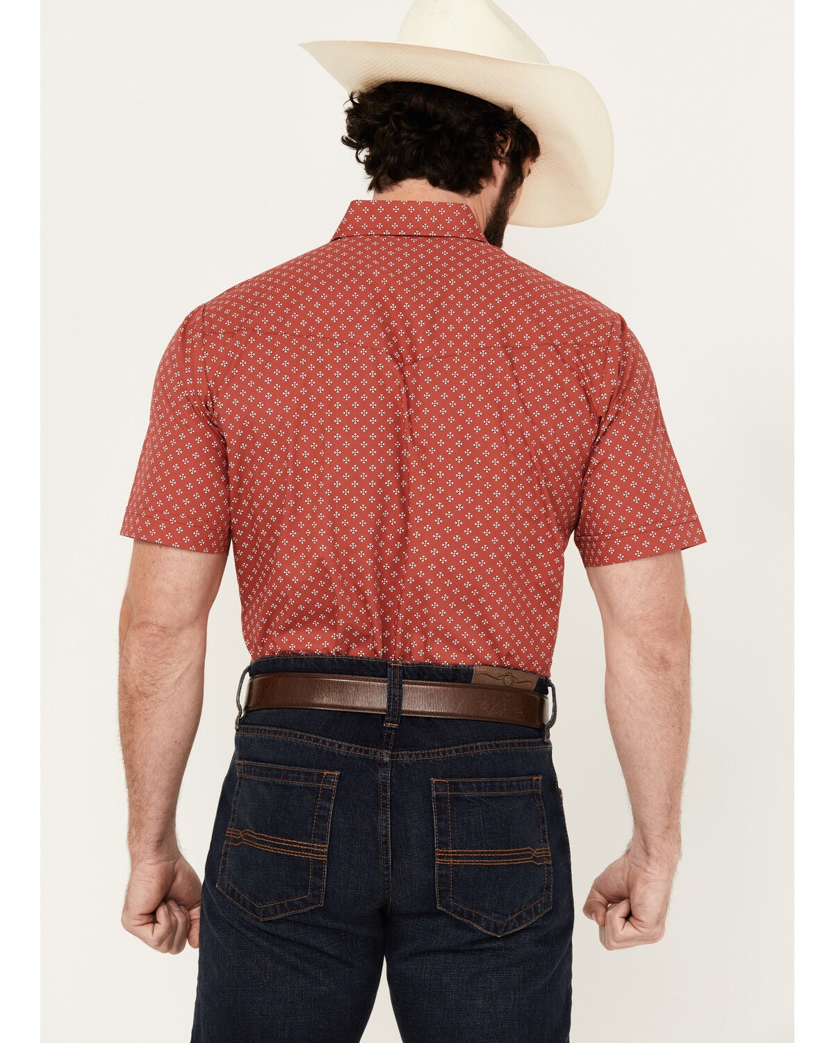 Image #4 - Ely Walker Men's Mini Bandana Geo Print Short Sleeve Snap Western Shirt, Red, hi-res