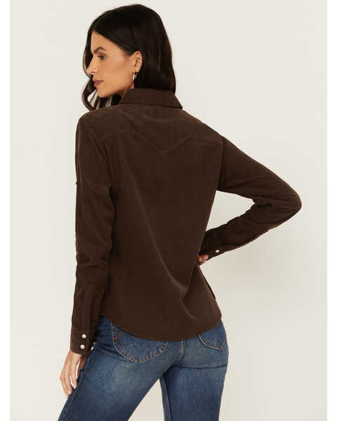 Image #4 - Cleo + Wolf Women's Pincord Button Down Long Sleeve Snap Western Shirt, Chocolate, hi-res
