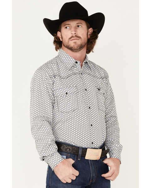 Image #2 - Cowboy Hardware Men's Six Star Geo Print Snap Western Shirt , White, hi-res